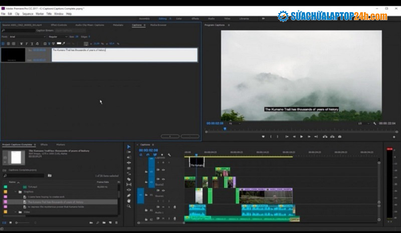 Bước 3: Hướng dẫn chèn sub vào video bằng Adobe Premiere.
