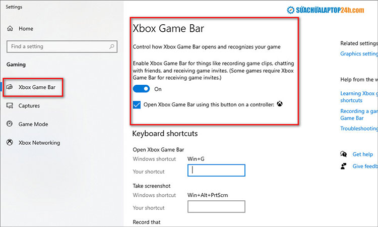 Gạt nút On để bật Xbox Game Bar