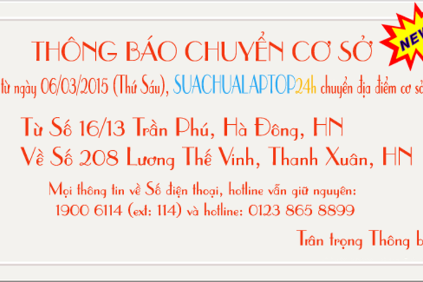 Thông báo chuyển Cơ sở Số 16/13 Trần Phú, Hà Đông về Số 206 Lương Thế Vinh