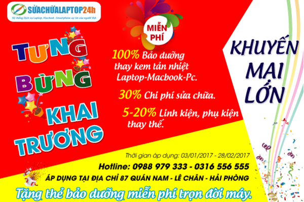 Tưng bừng khai trương Sửa chữa Laptop 24h Hải Phòng