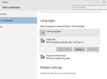 Cài đặt ngôn ngữ tiếng Việt cho Windows 10