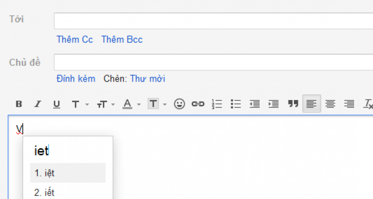 Google đã hỗ trợ bàn phím ảo tiếng Việt cho Gmail