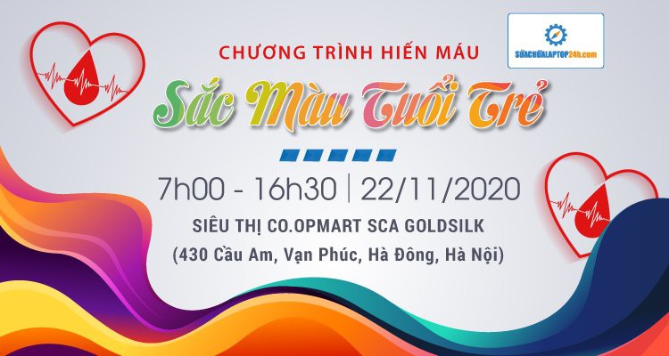 SUACHUALAPTOP24h.com đồng hành cùng sự kiện hiến máu SẮC MÀU TUỔI TRẺ 2020 của chi hội thanh niên vận động hiến máu 26/3
