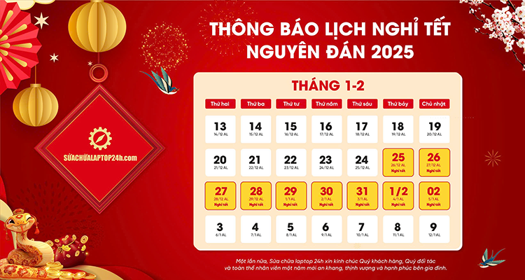 THÔNG BÁO LỊCH NGHỈ TẾT NGUYÊN ĐÁN ẤT TỴ 2025