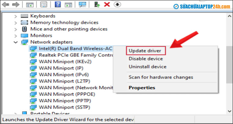 Chọn driver từ cửa sổ Device Manager