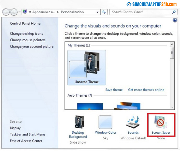 Bước 2 hướng dẫn khóa màn hình máy tính cho Windows 7.