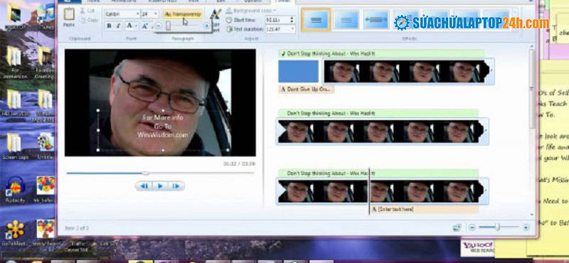 Giao diện chèn sub vào video của phần mềm Window movie maker.