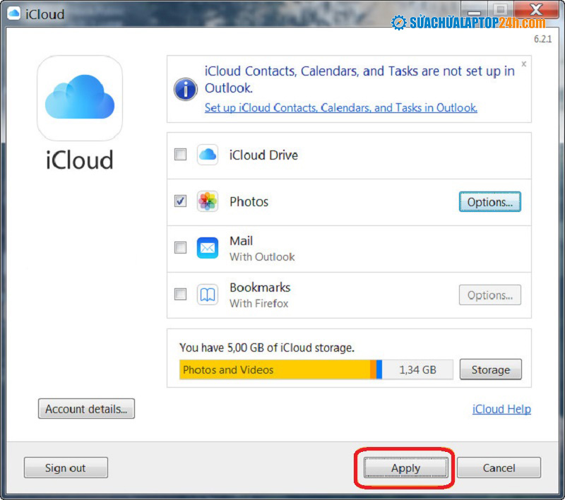 Bước 3 tải ảnh từ iCloud về máy tính qua iCloud for Windows.