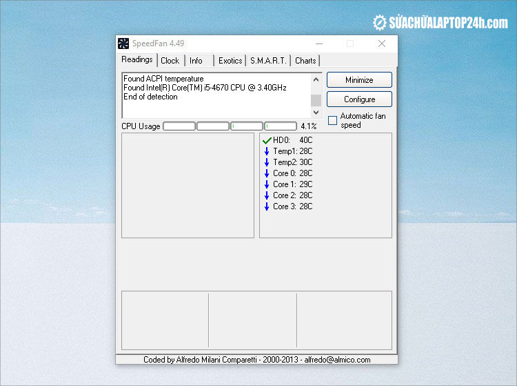 Phần mềm SpeedFan giúp kiểm tra tốc độ quạt laptop
