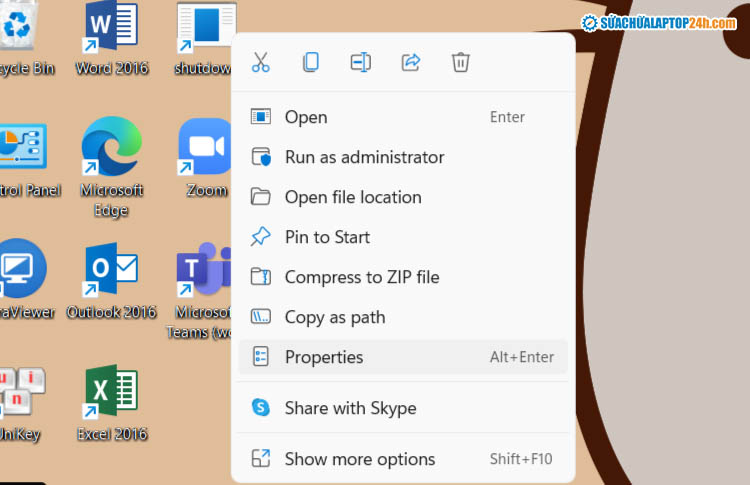 Nhấp chuột phải vào shortcut vừa tạo