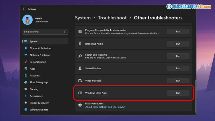 Chạy Troubleshoot cho Windows Store App