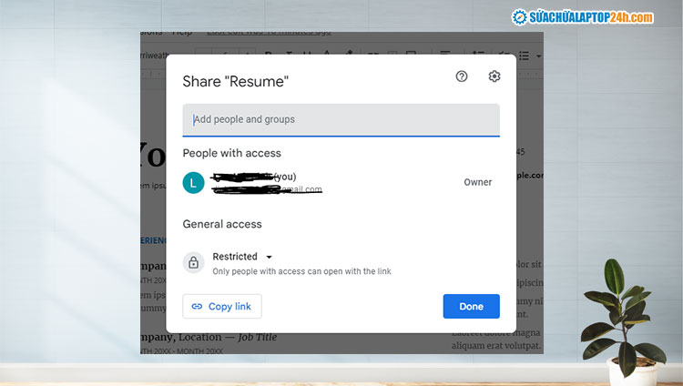 Nhập Gmail vào ô Add people and groups