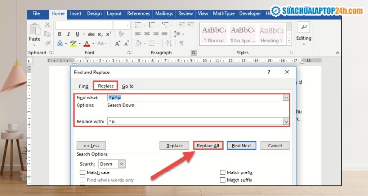 Kích vào Replace All sau khi nhập xong