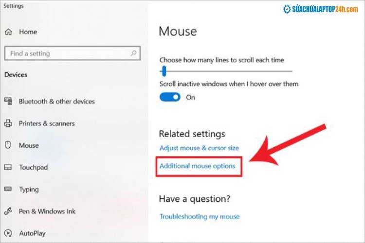  Chọn Additional mouse options