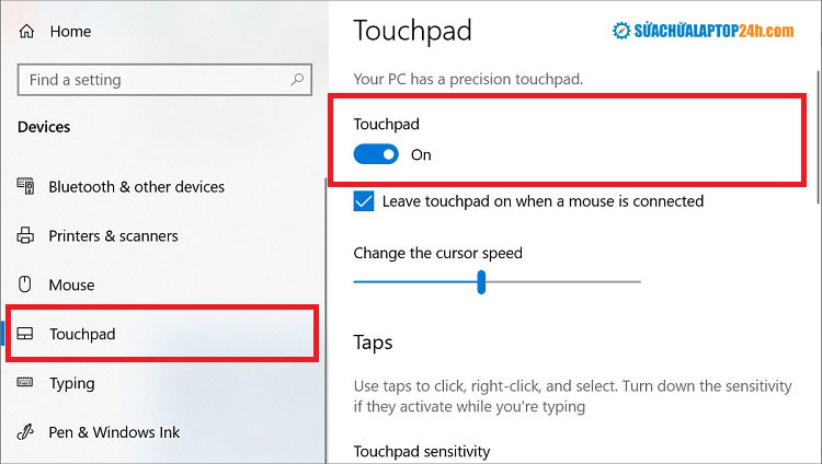 Nhấn vào Touchpad để tắt hoặc bật chuột cảm ứng