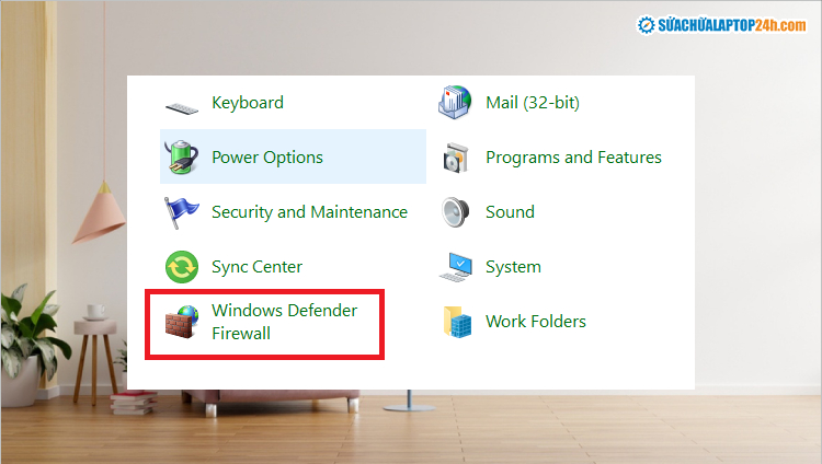 Chọn Windows Defender FireWall như trên màn hình