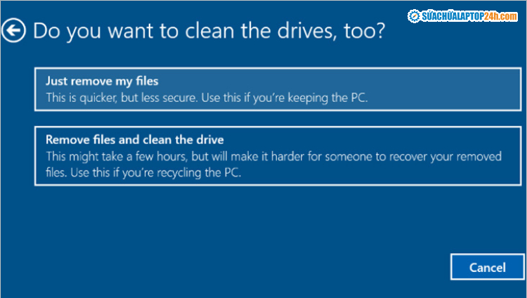 Màn hình hiện ra Do you want to clean the drives, too? 