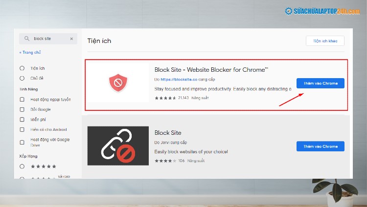 Tiện ích Block Site trên Chrome Store
