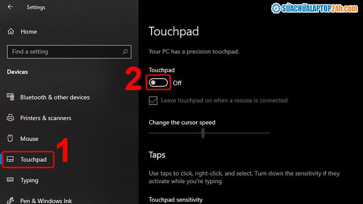 Nhấn vào thanh trượt Touchpad để tắt (Off) chuột cảm ứng