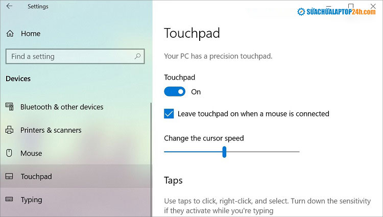 Chuyển Touchpad từ trạng thái Off sang On