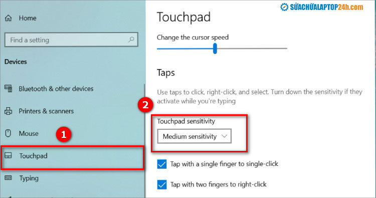 Trong mục Touchpad sensitivity, chọn Medium sensitivity