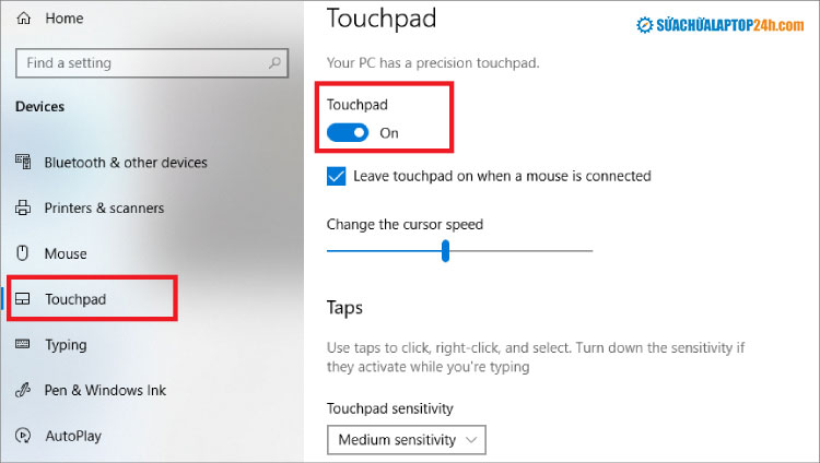 Chọn Leave Touchpad on When Mouse is Connected