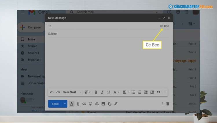 Tính năng CC và BCC trong giao diện soạn thư điện tử Gmail