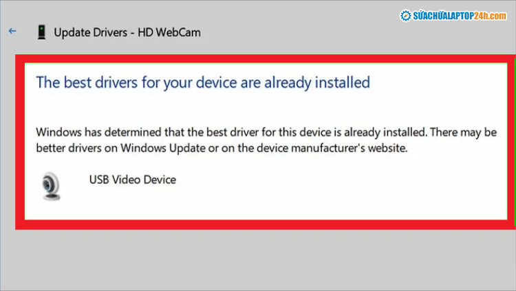 Windows đã tìm được driver cập nhật cho camera