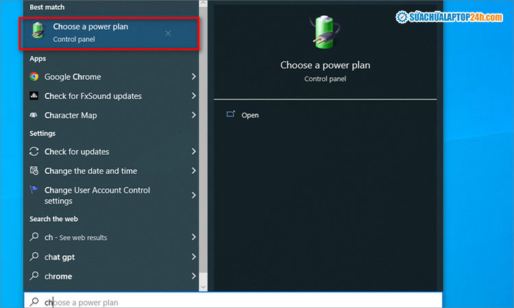 Chọn Choose a power plan