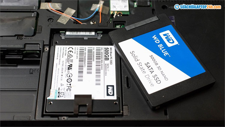Hình ảnh ổ cứng SSD Western Digital Sata 3 bên trong laptop