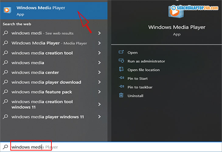 Tìm kiếm Windows Media Player