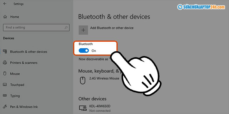 Chuyển trạng thái nút Bluetooth từ Off sang On