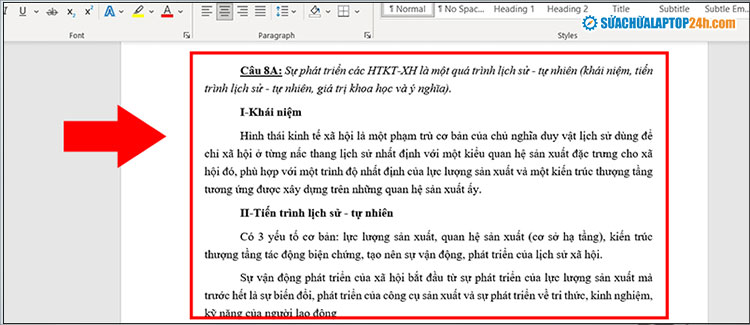 Văn bản sau khi xóa gạch đỏ trong word
