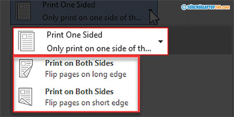 Màn hình hiển thị Print on Both Sides nghĩa là máy in hỗ trợ in 2 mặt tự động