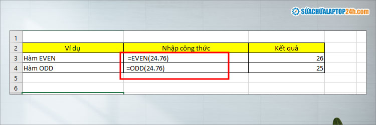 Ví dụ minh họa hàm ODD và hàm EVEN