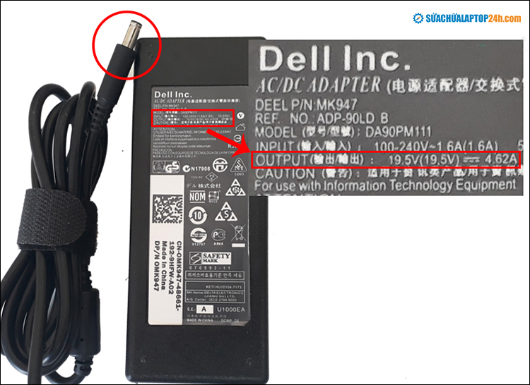 Sạc laptop Dell 19.5V-4.62A (đầu kim nhỏ)