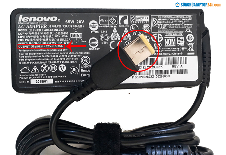 Sạc laptop Lenovo 20V-3.25A (đầu USB)