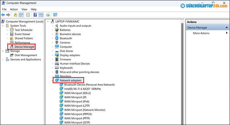 Chọn Network adapters và kiểm tra xem có driver wifi không