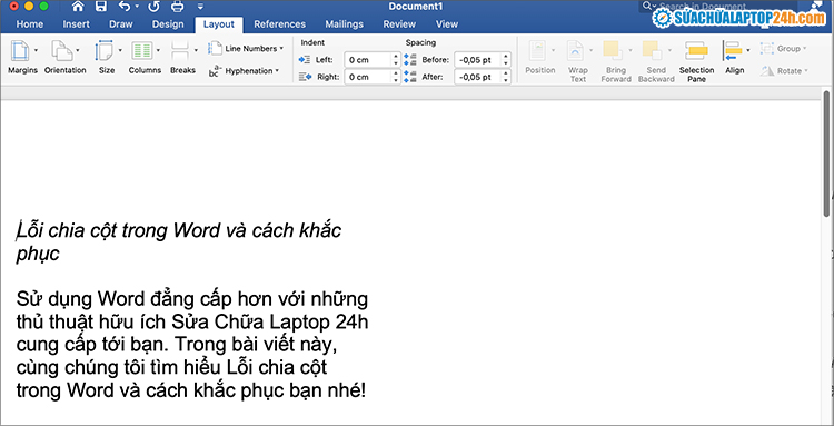 Văn bản được chia thành cột 1