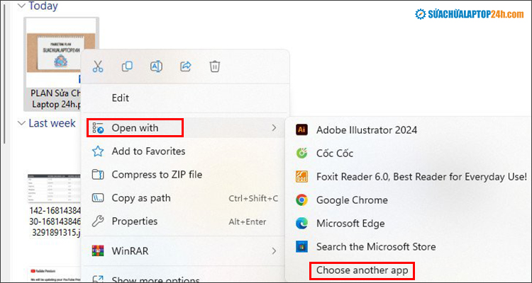 Chọn Open with