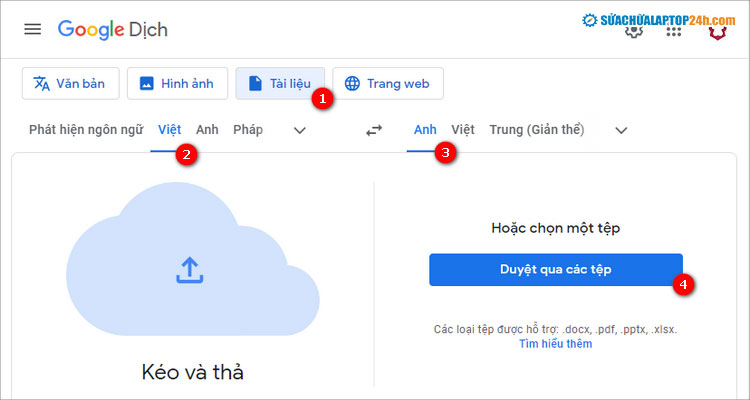 Kéo thả để thêm tệp vào Google Dịch 