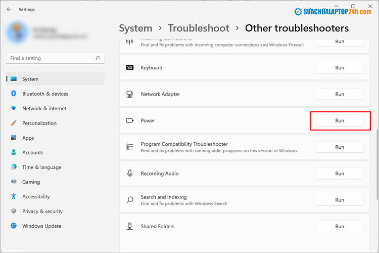 Công cụ Power Troubleshooter nằm trong Other Troubleshoot
