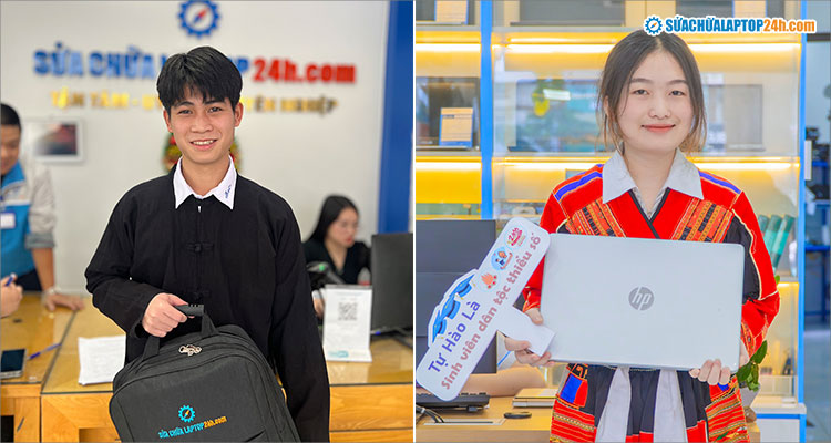 Nụ cười rạng rỡ của các chàng trai, cô gái khi được nhận laptop tại Sửa chữa Laptop 24h