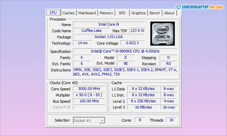 Giao diện phần mềm kiểm tra cấu hình máy tính CPU-Z
