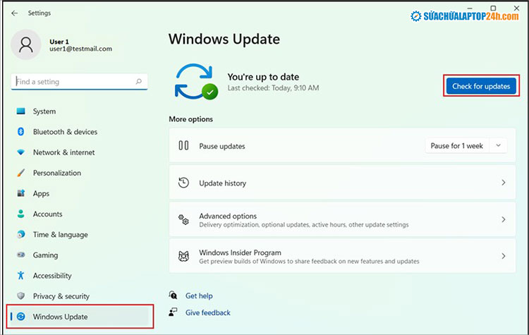 Chọn Check for để kiểm tra phiên bản cập nhật Windows 11 mới nhất