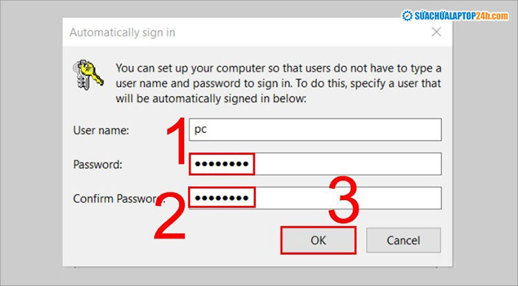 Nhập lại password tài khoản để xác nhận gỡ mật khẩu đăng nhập máy tính