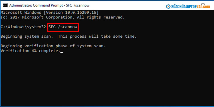  Nhập SFC /scannow như hình để kiểm tra và khắc phục lỗi tệp hệ thống