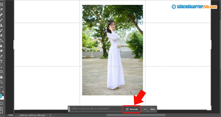 Điều chỉnh các góc cần mở rộng ảnh ra rồi chọn Generative