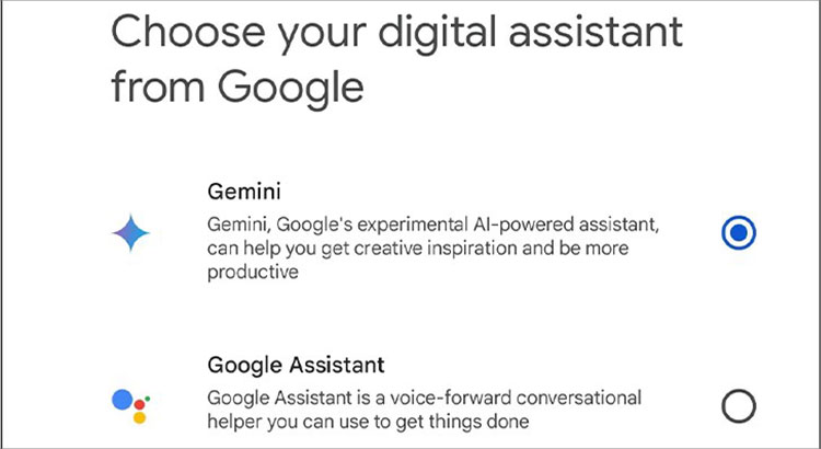 Chuyển đổi từ Gemini sang Google Assistant như hình