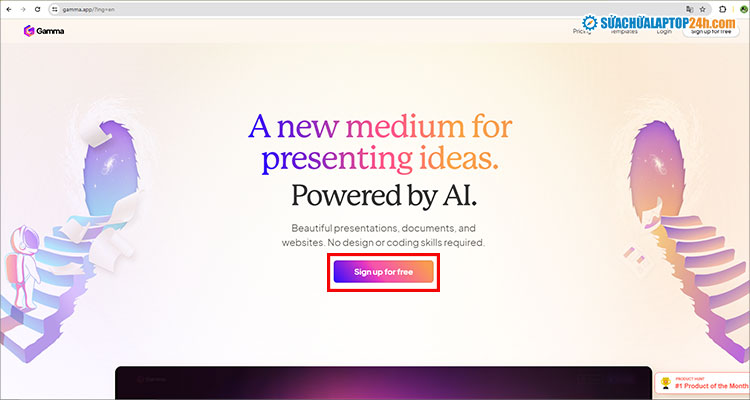 Chọn Sign up for free để đăng ký tài khoản làm Powerpoint bằng AI